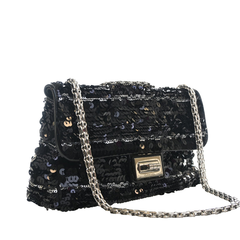 Patent Trimmed Sequined Satin Reissue 2.55 Single Flap 225 - Image 2