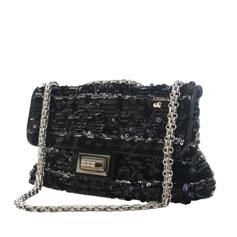 Patent Trimmed Sequined Satin Reissue 2.55 Single Flap 225 - Image 3