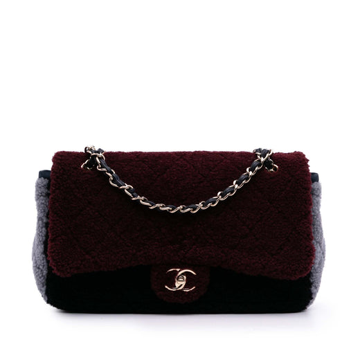 Medium Tricolor CC Quilted Shearling Single Flap - Image 1