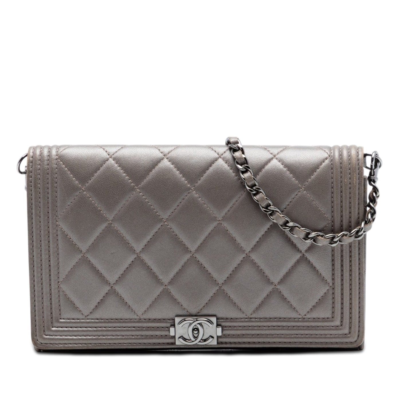 Quilted Metallic Lambskin Boy Clutch On Chain - Image 1
