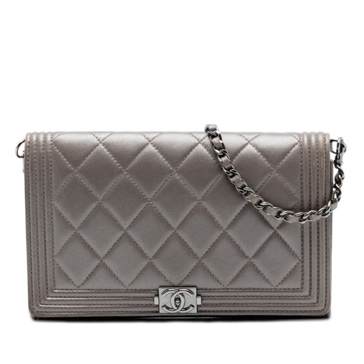 Quilted Metallic Lambskin Boy Clutch On Chain - Image 1