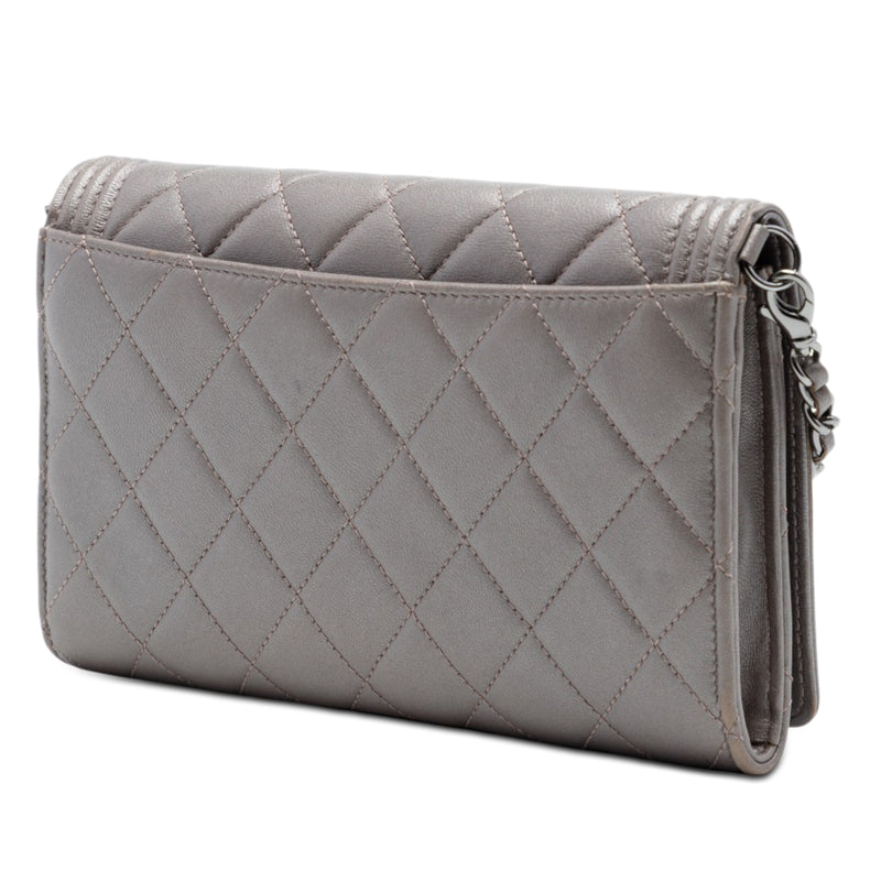 Quilted Metallic Lambskin Boy Clutch On Chain - Image 2