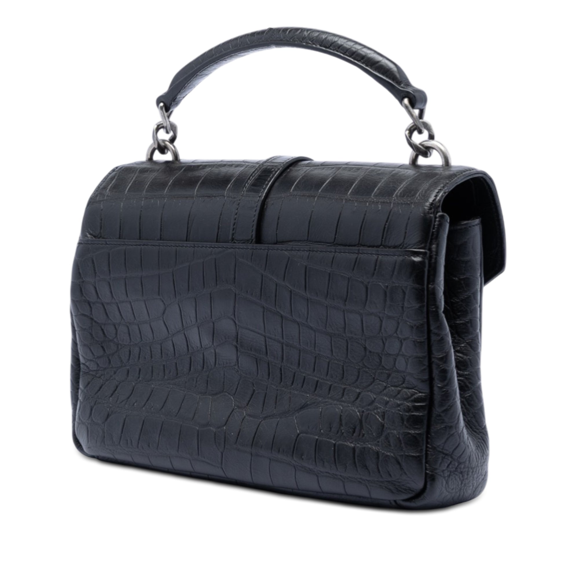 Medium Croc Embossed Leather College Satchel - Image 2