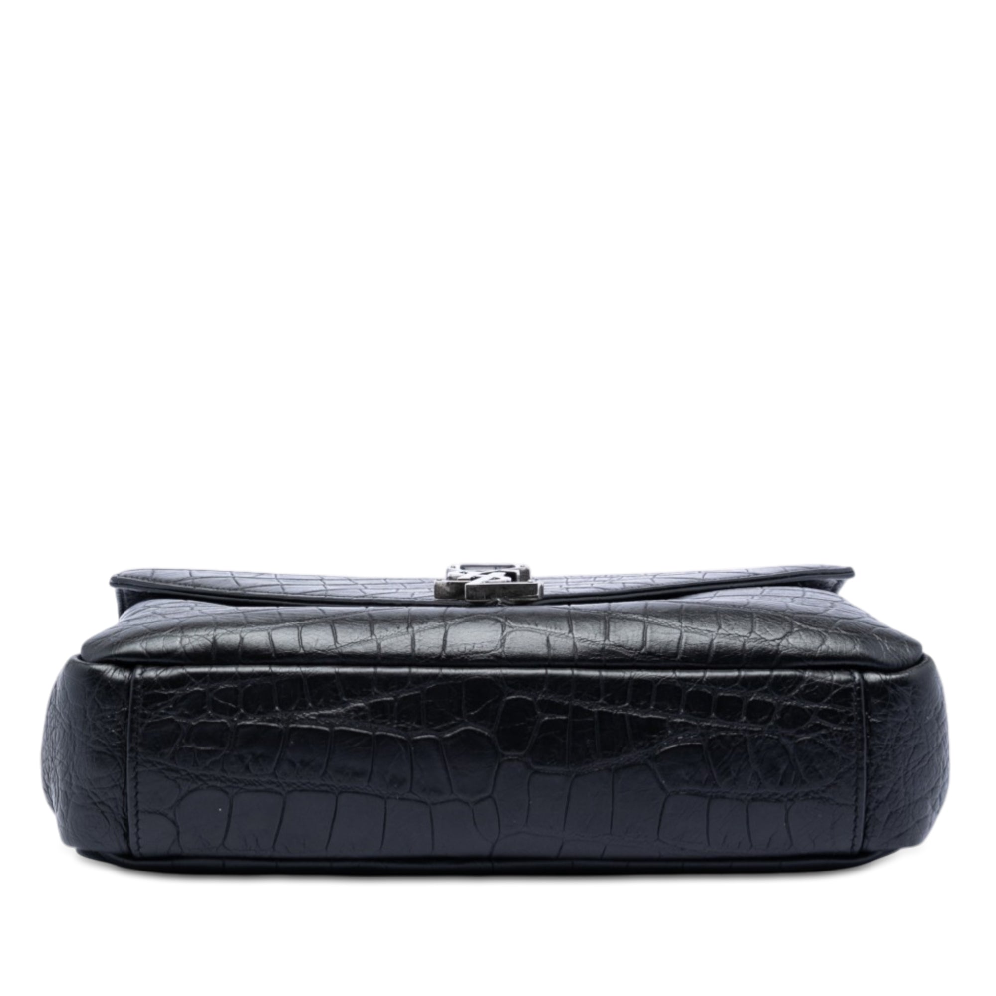 Medium Croc Embossed Leather College Satchel - Image 3