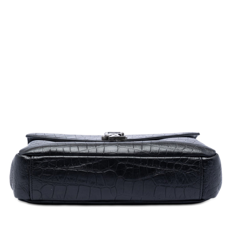 Medium Croc Embossed Leather College Satchel - Image 3