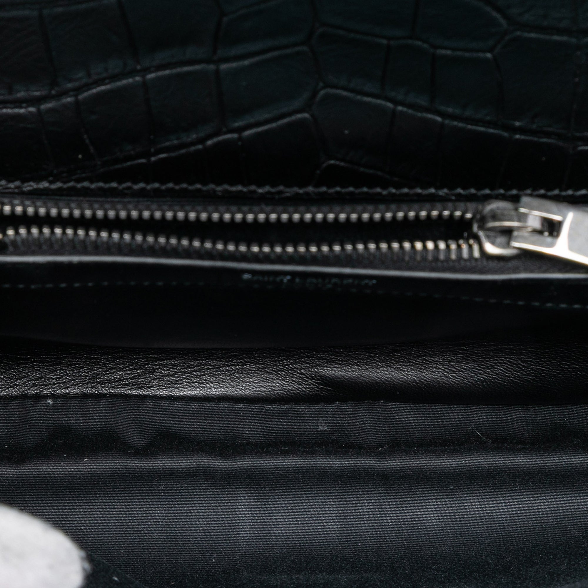 Medium Croc Embossed Leather College Satchel - Image 4