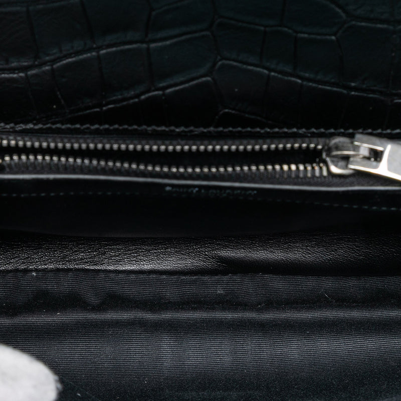 Medium Croc Embossed Leather College Satchel - Image 4