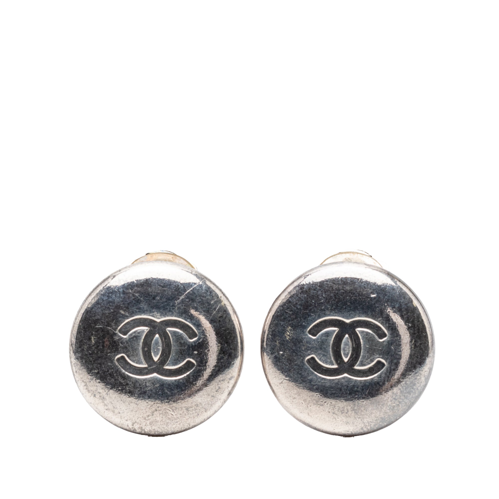 CC Silver Plated Round Clip on Earrings - Image 1