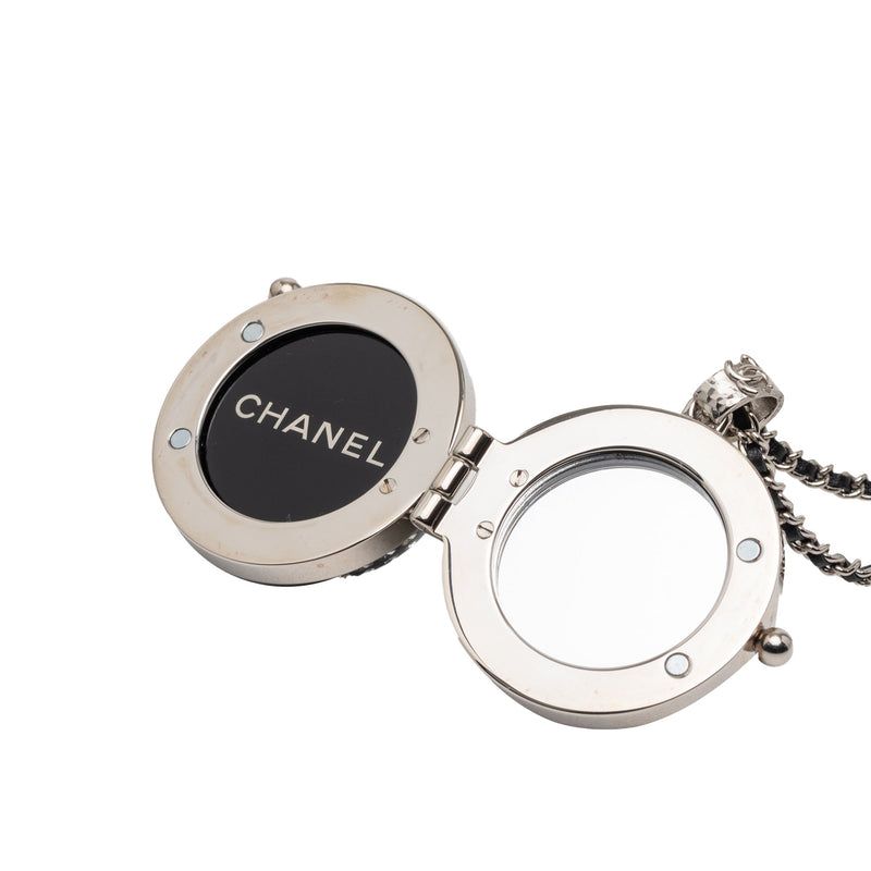 CC Silver Plated Lambskin Woven Resin Crystal Mirror Ball Pendant Necklace - Image 3