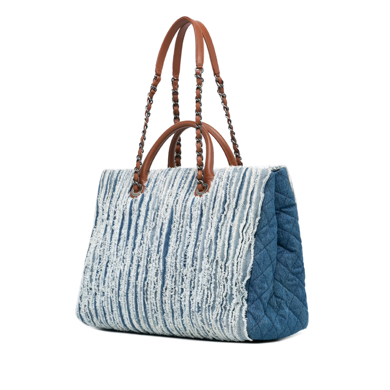 Large Fringed Denim Shopping Tote - Image 2