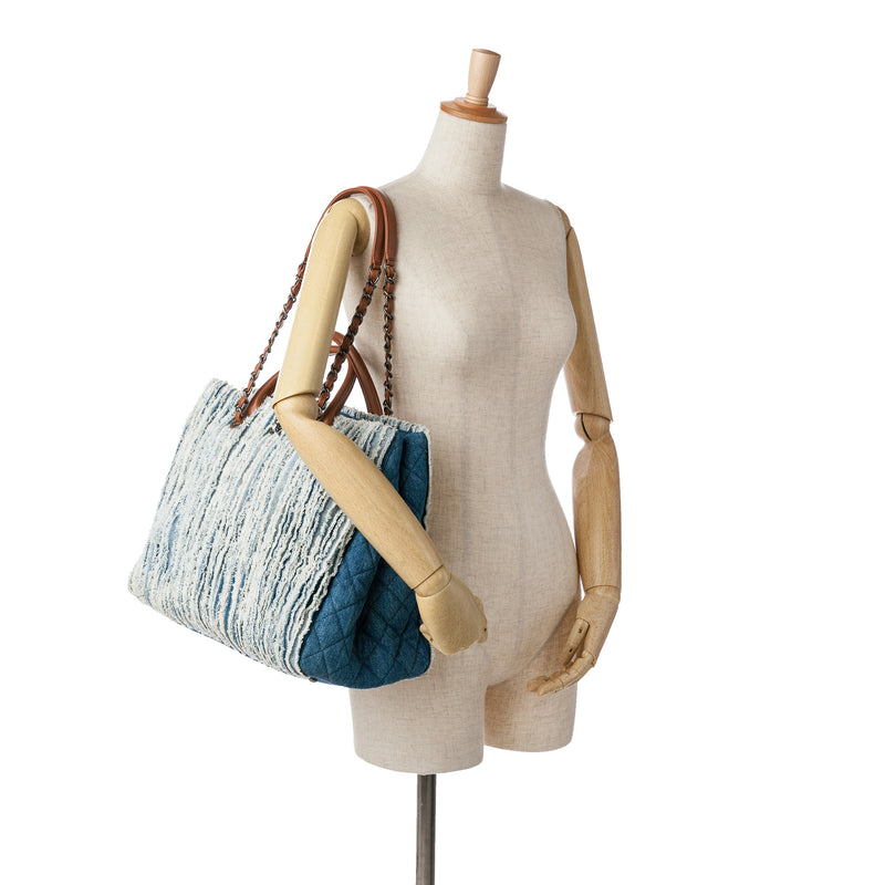 Large Fringed Denim Shopping Tote - Image 7