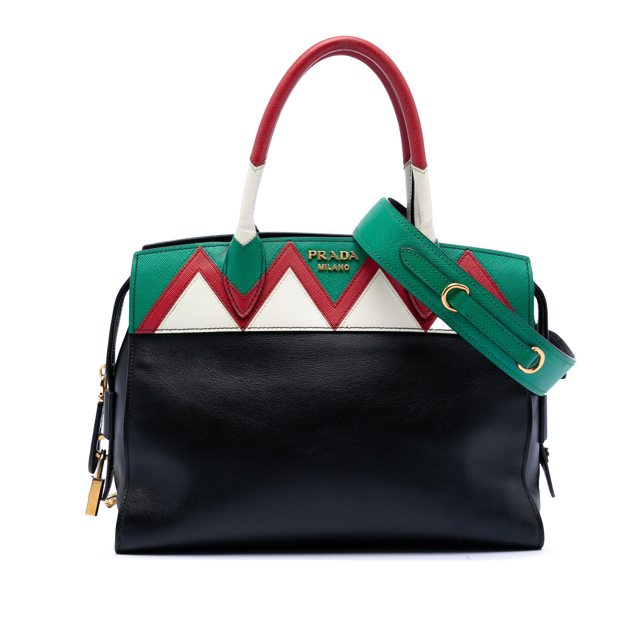 Medium Saffiano Trimmed City Calf Greca Esplanade Satchel - Image 1