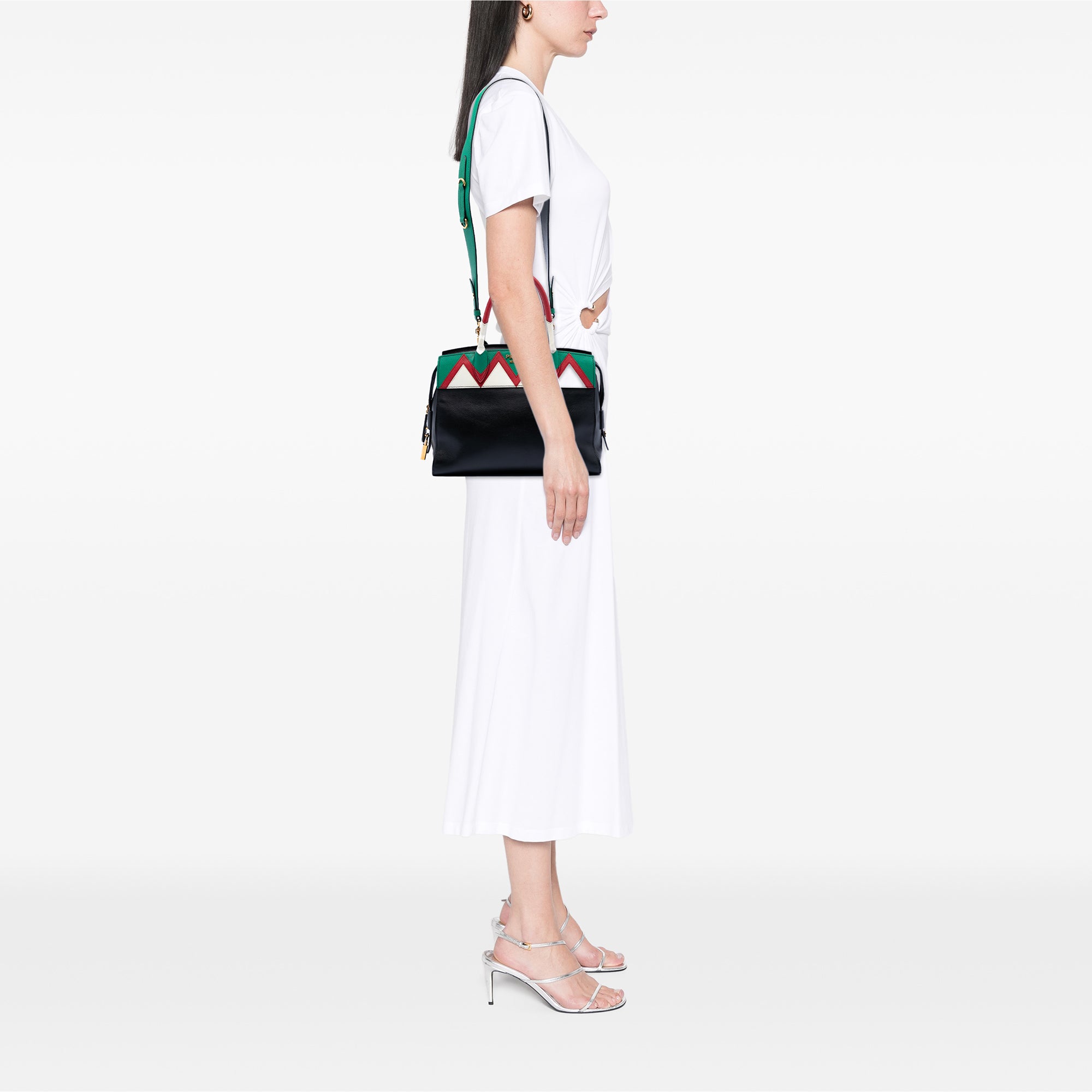 Medium Saffiano Trimmed City Calf Greca Esplanade Satchel - Image 6