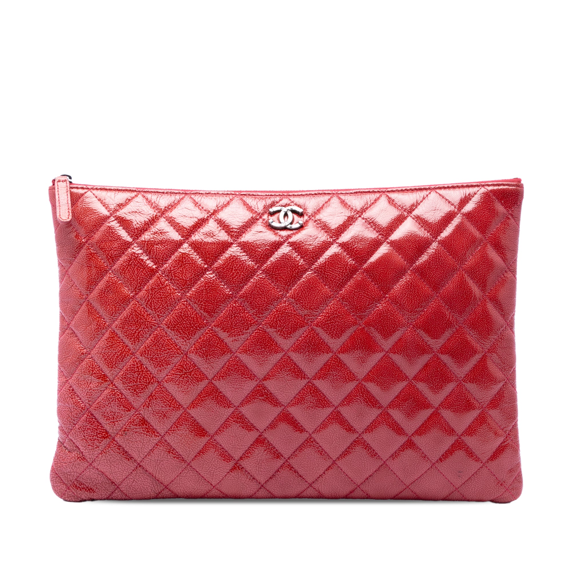 Large Quilted Patent O Case Clutch - Image 1