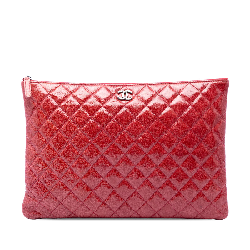 Large Quilted Patent O Case Clutch