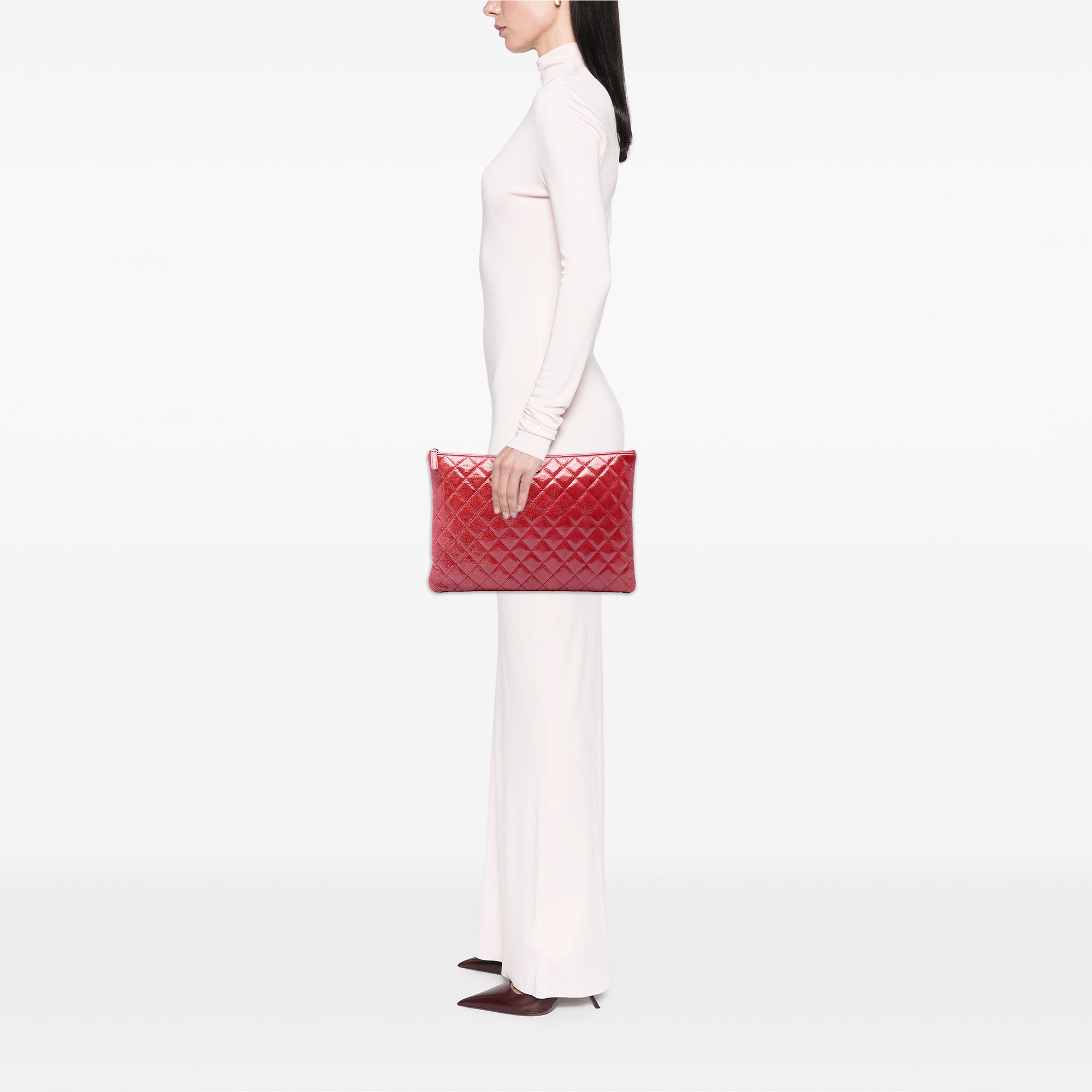 Large Quilted Patent O Case Clutch - Image 6