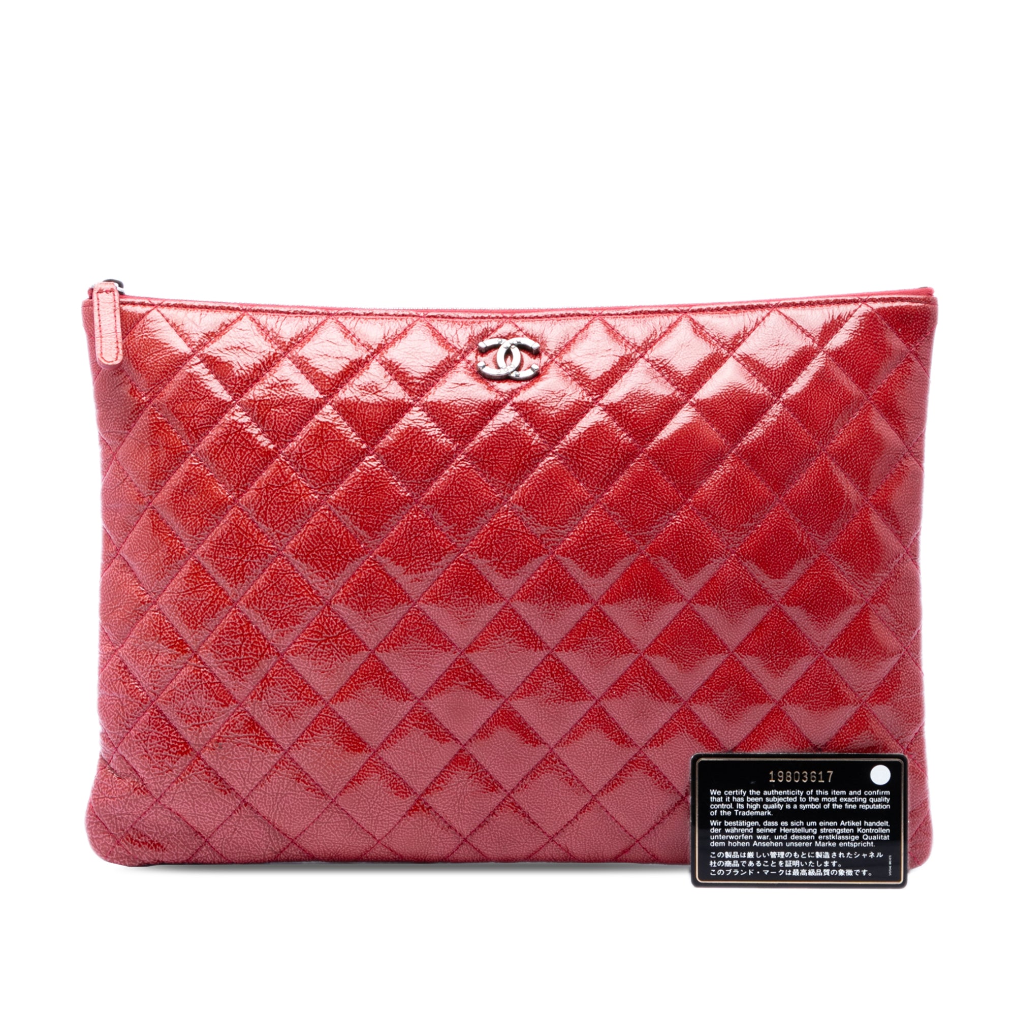 Large Quilted Patent O Case Clutch - Image 7