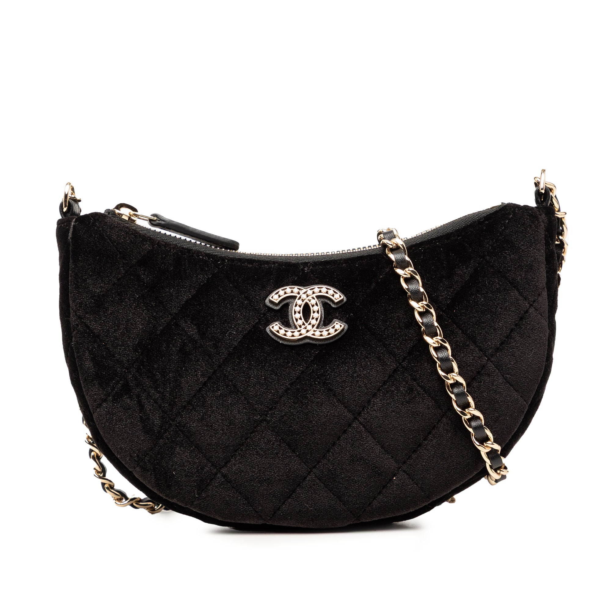 CC Quilted Velour Half Moon Chain Crossbody - Image 1