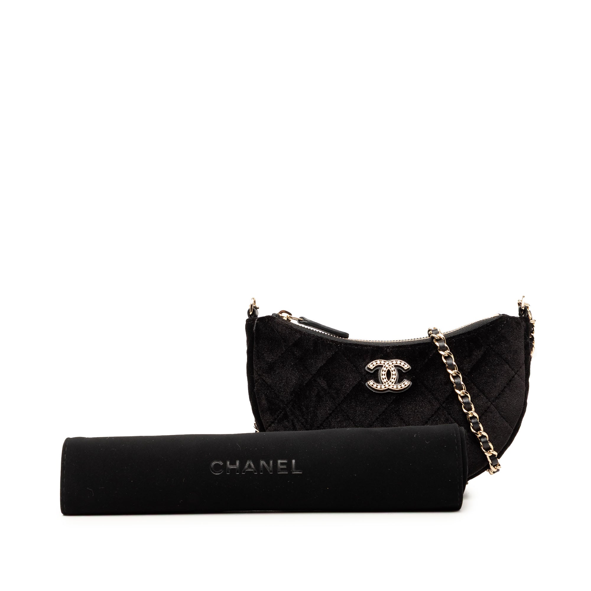 CC Quilted Velour Half Moon Chain Crossbody - Image 9