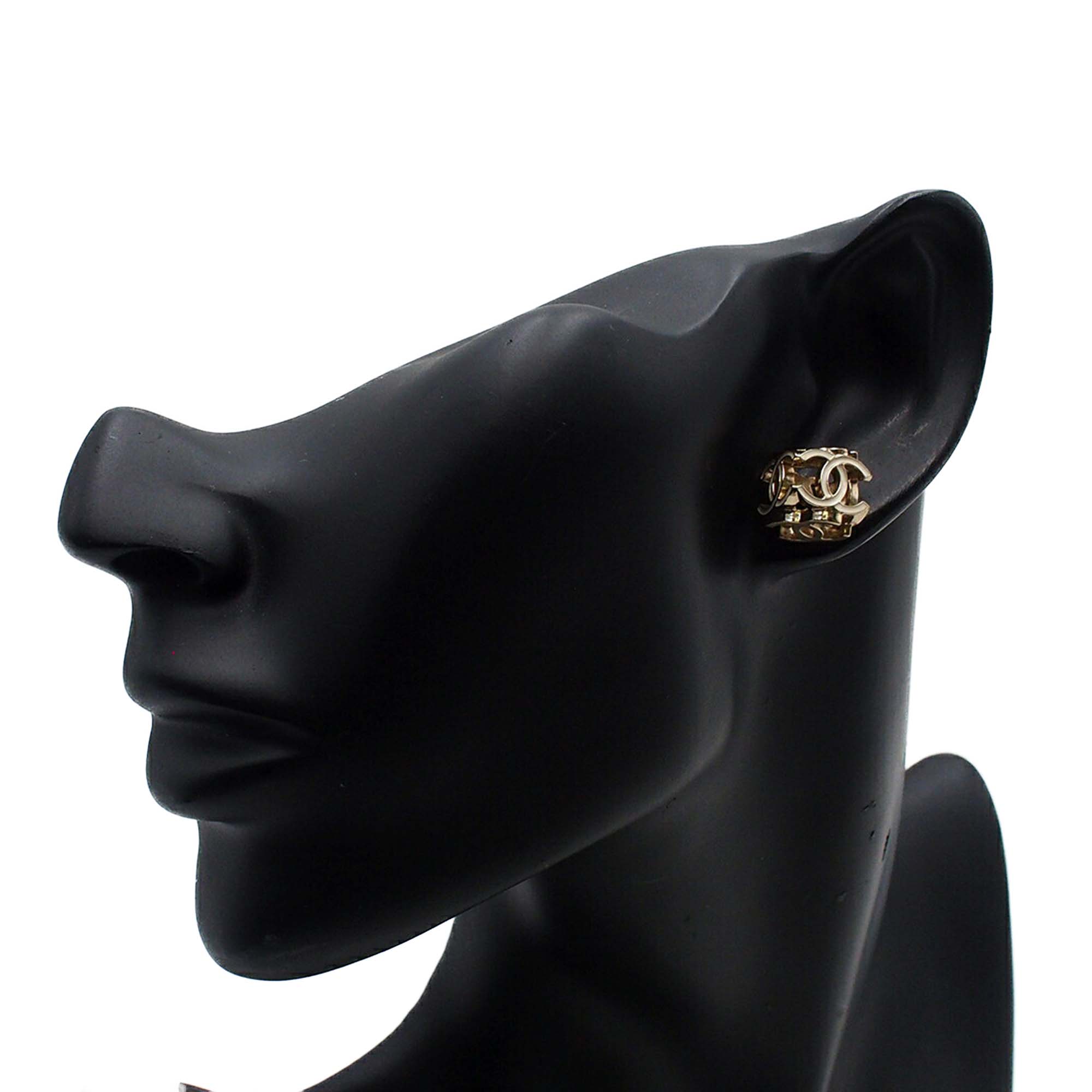 Triple CC Gold Plated Enamel Push Back Earrings - Image 7