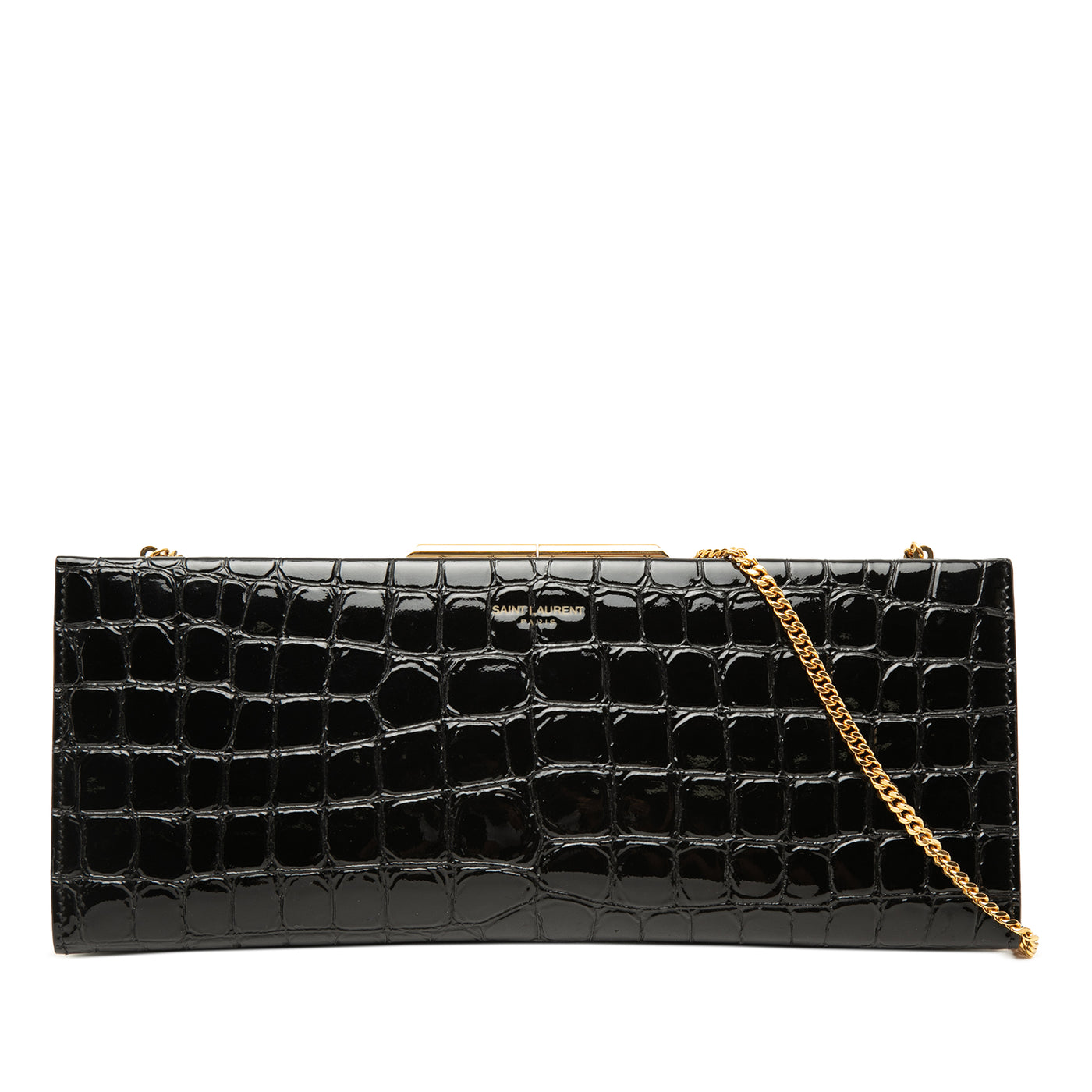 Croc Embossed Patent Midnight Clutch on Chain - Image 1