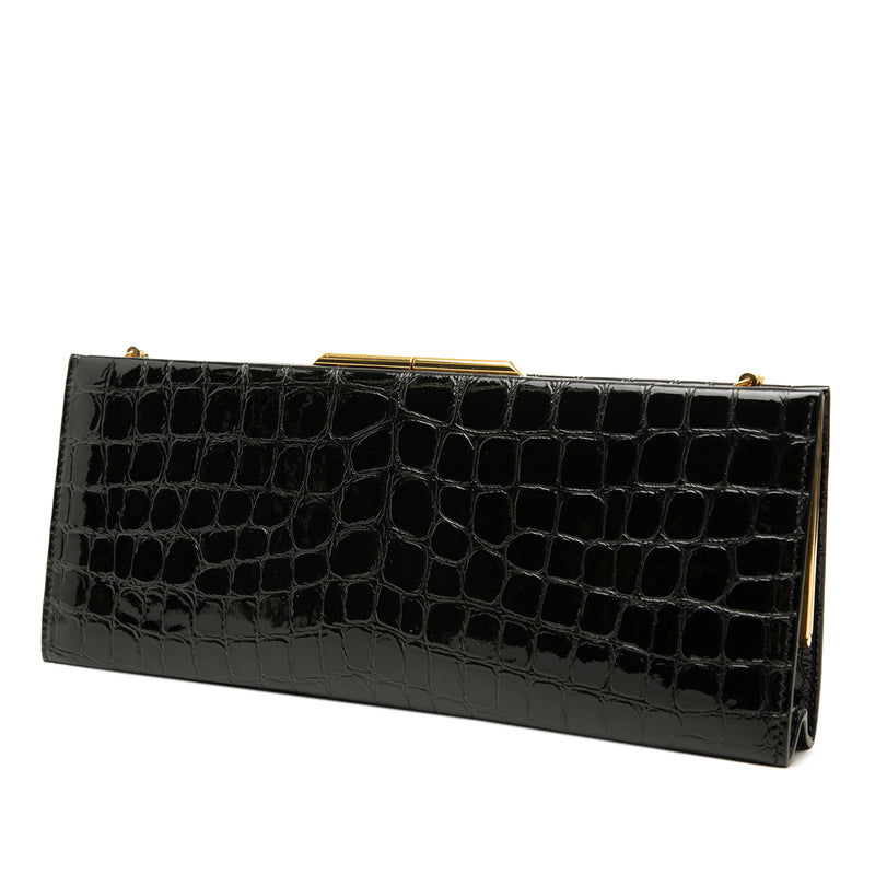 Croc Embossed Patent Midnight Clutch on Chain - Image 2