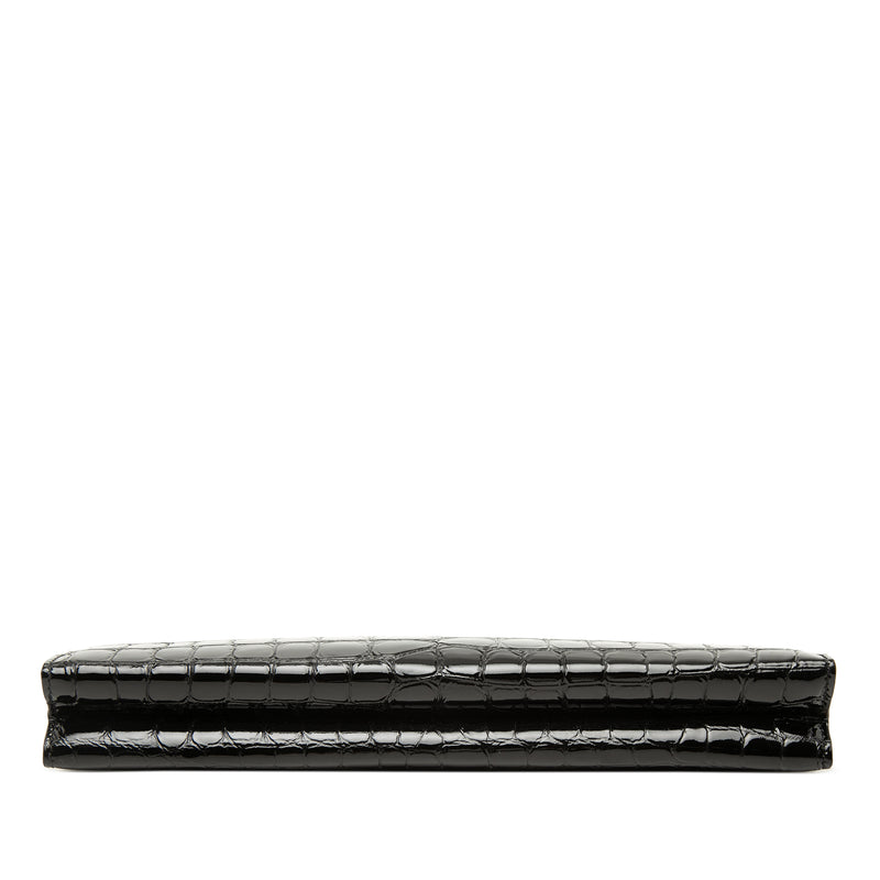Croc Embossed Patent Midnight Clutch on Chain - Image 3