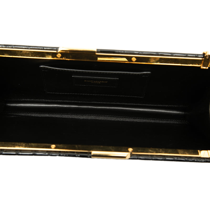 Croc Embossed Patent Midnight Clutch on Chain - Image 4