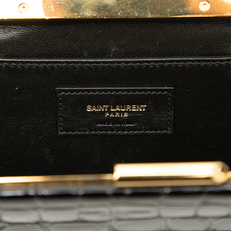 Croc Embossed Patent Midnight Clutch on Chain - Image 5