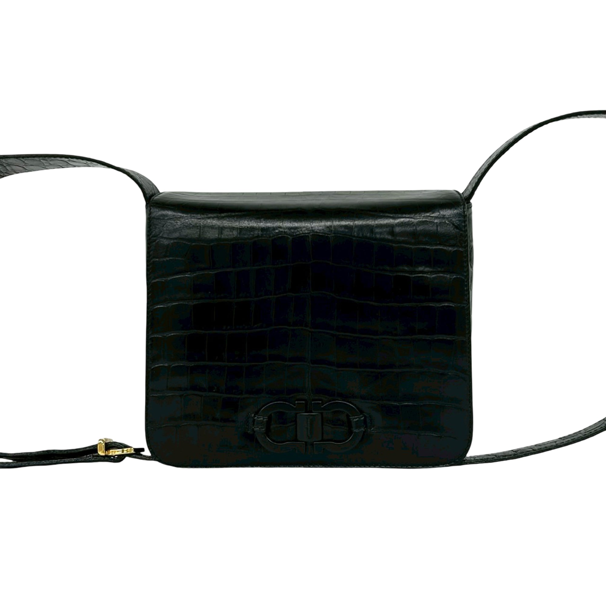 Croc Embossed Leather Gancini Crossbody - Image 1