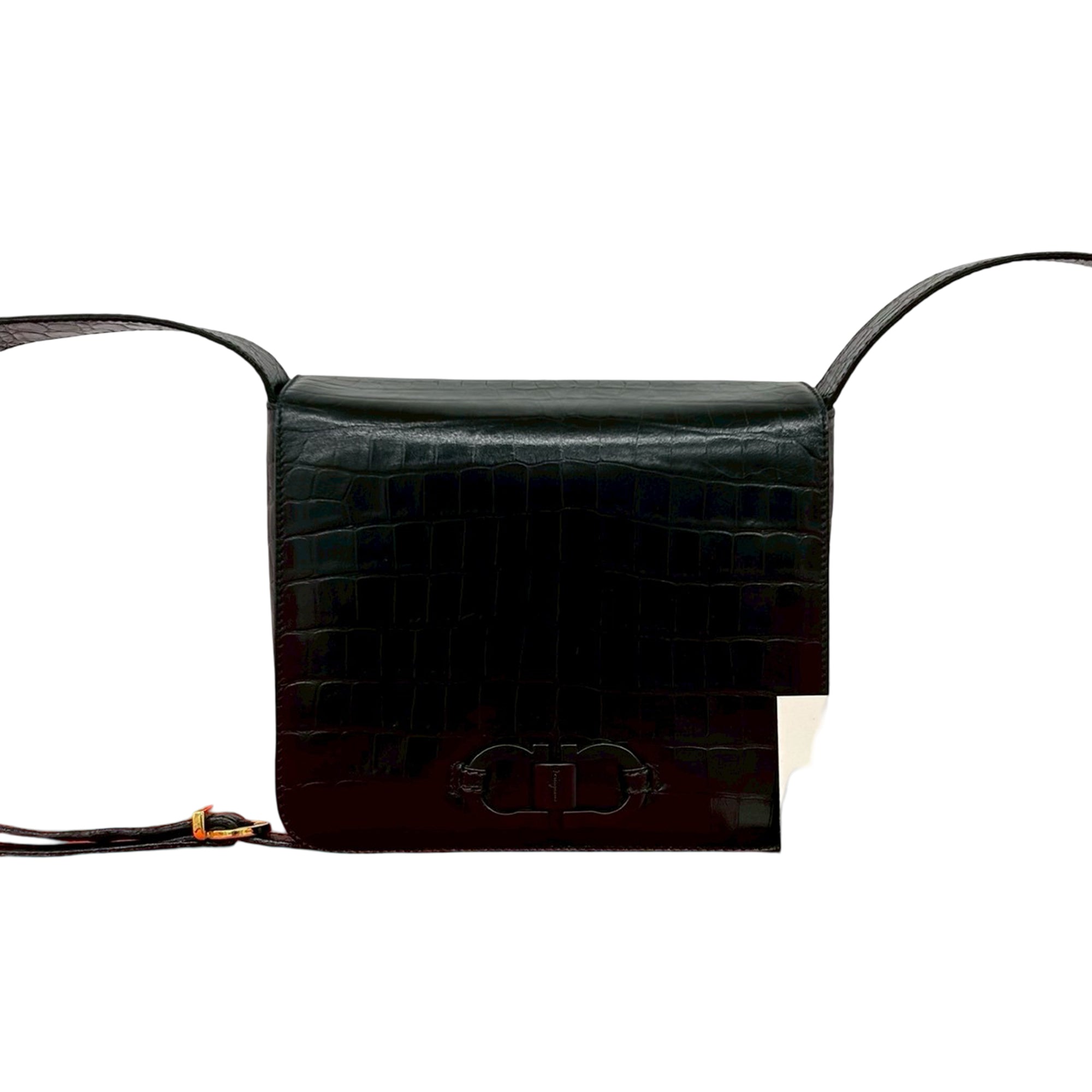 Croc Embossed Leather Gancini Crossbody - Image 10