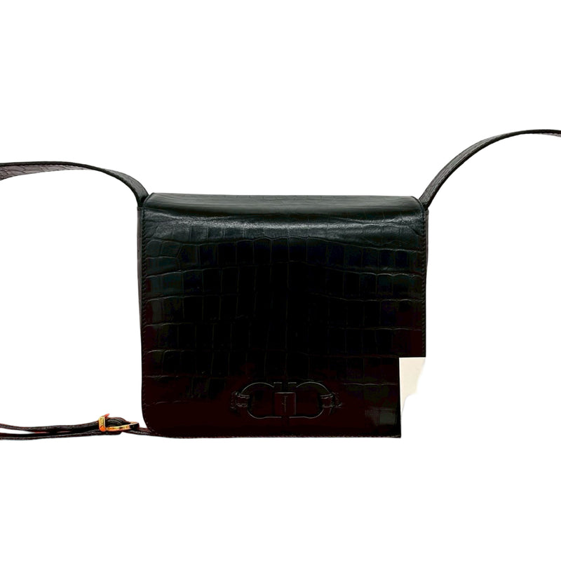 Croc Embossed Leather Gancini Crossbody - Image 10