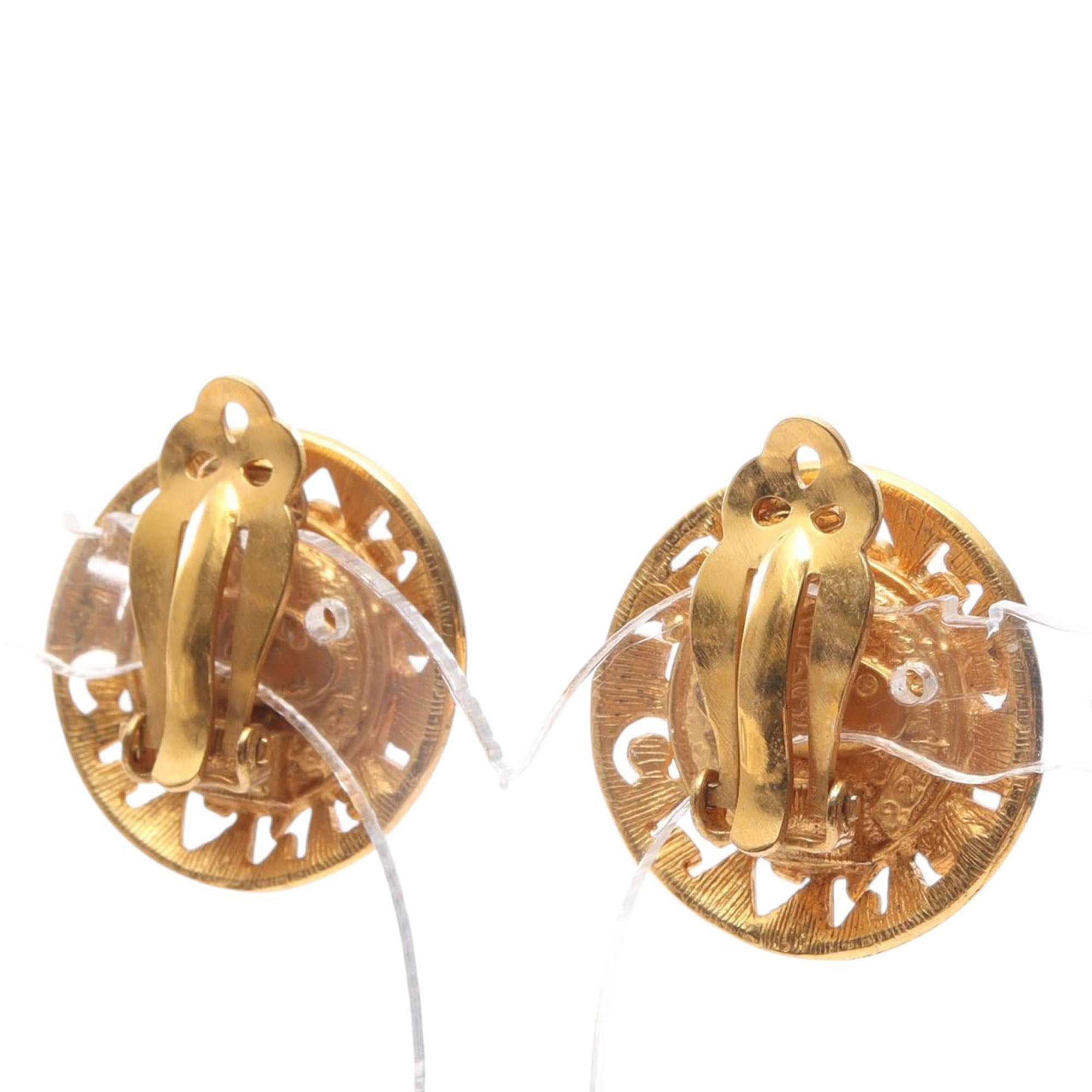 Gold Plated Faux Pearl Logo Clip On Earrings - Image 2