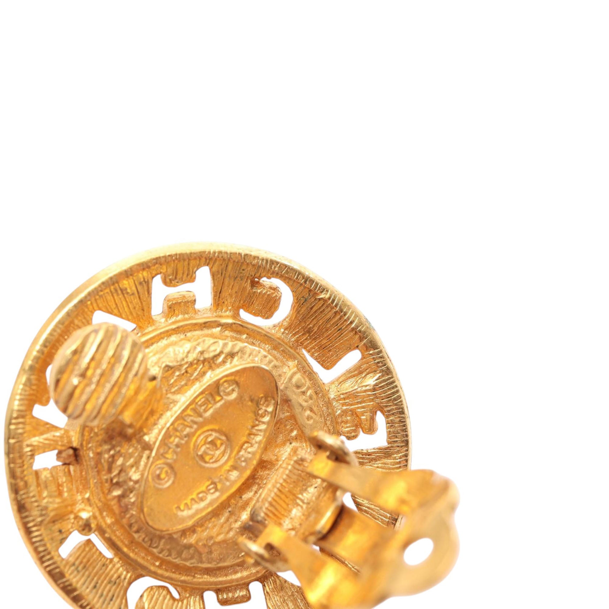 Gold Plated Faux Pearl Logo Clip On Earrings - Image 6