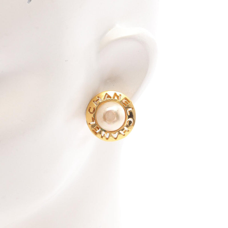 Gold Plated Faux Pearl Logo Clip On Earrings - Image 7