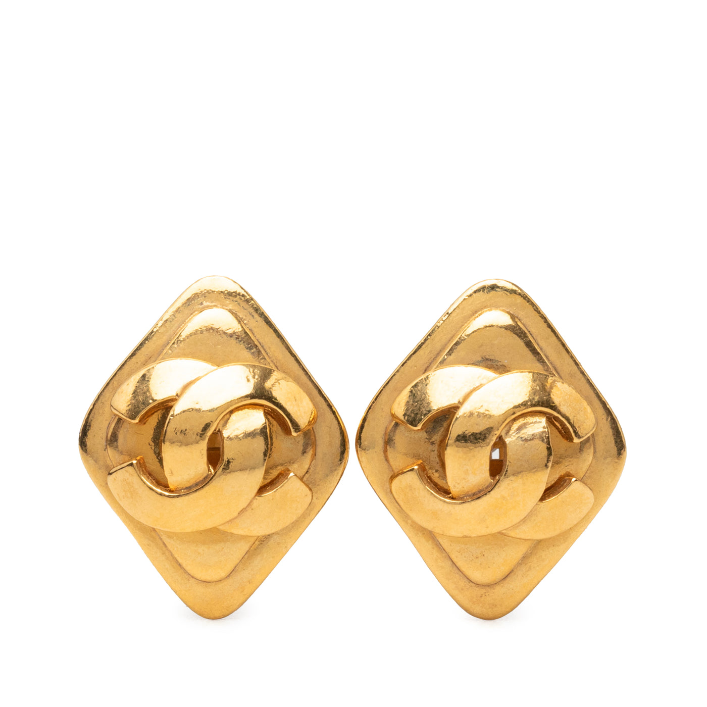 CC Gold Plated Rhombus Clip On Earrings - Image 1