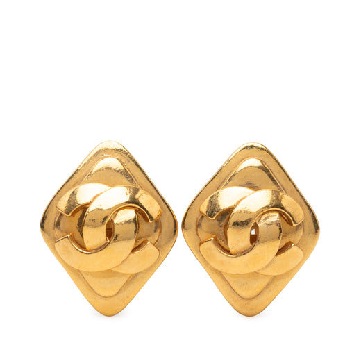 CC Gold Plated Rhombus Clip On Earrings - Image 1