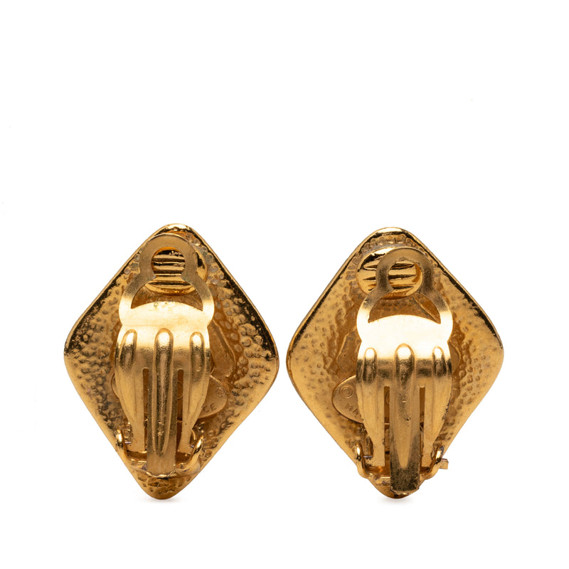CC Gold Plated Rhombus Clip On Earrings - Image 2