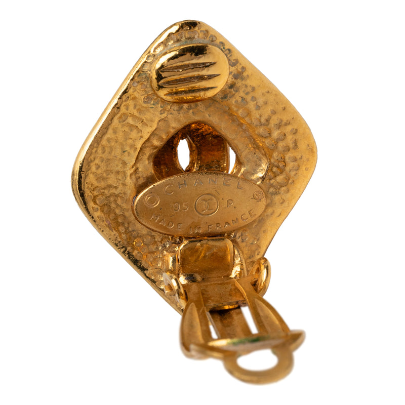 CC Gold Plated Rhombus Clip On Earrings - Image 3