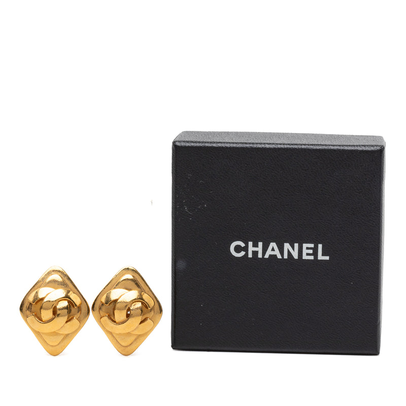 CC Gold Plated Rhombus Clip On Earrings - Image 4
