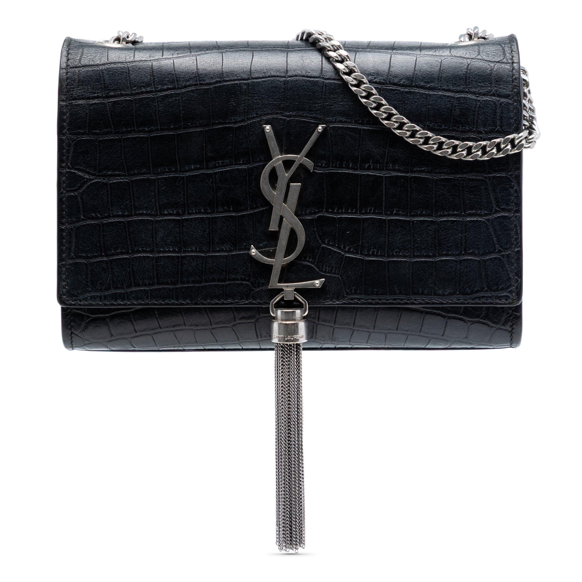 Croc Embossed Leather Monogram Kate Tassel Wallet on Chain - Image 1
