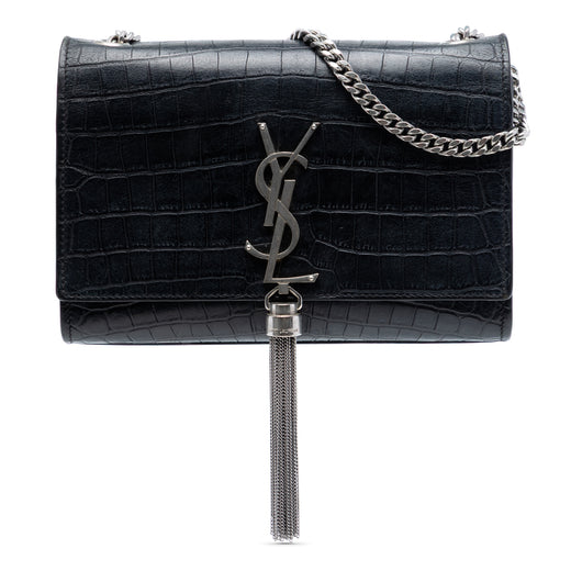 Croc Embossed Leather Monogram Kate Tassel Wallet on Chain - Image 1