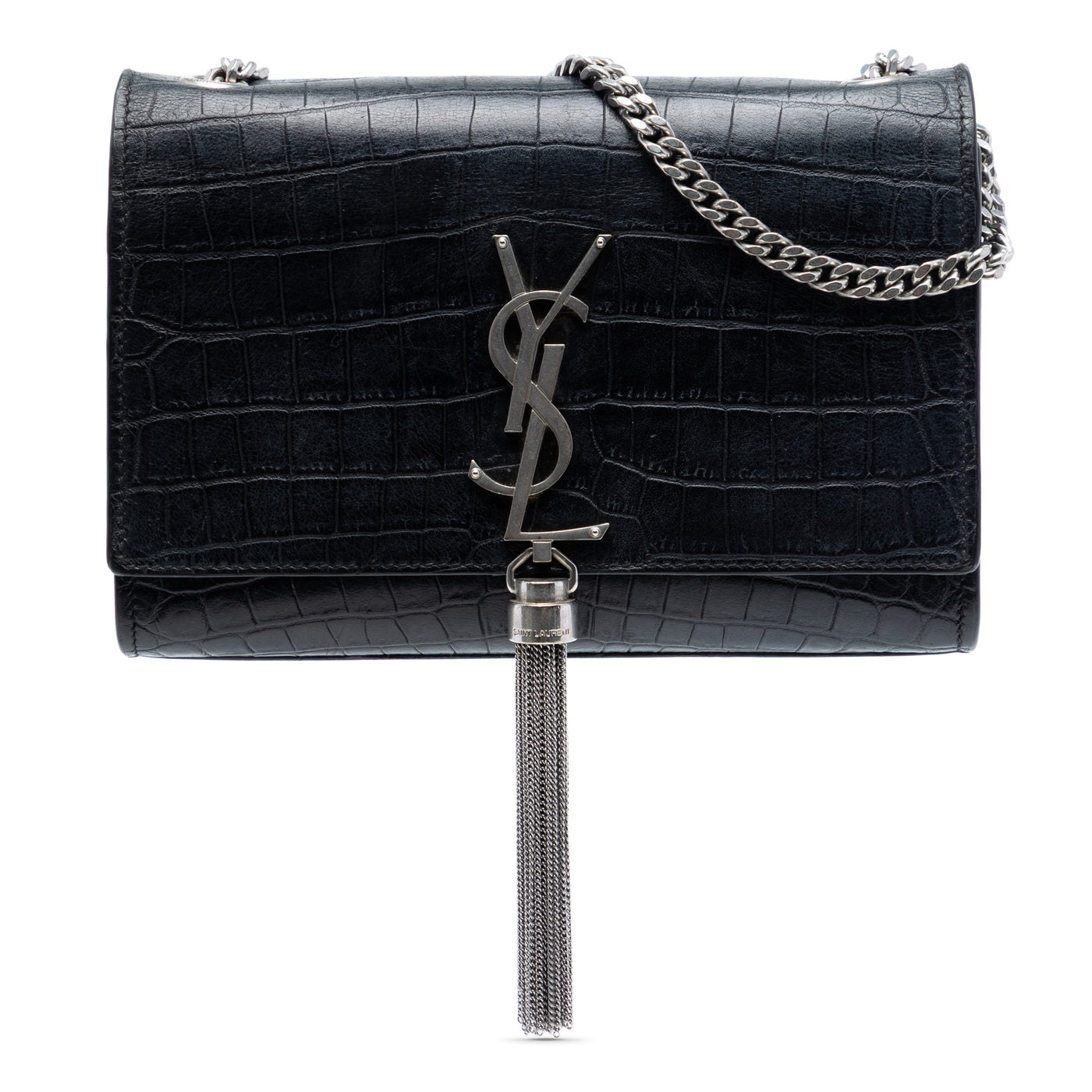 Croc Embossed Leather Monogram Kate Tassel Wallet on Chain - Image 1