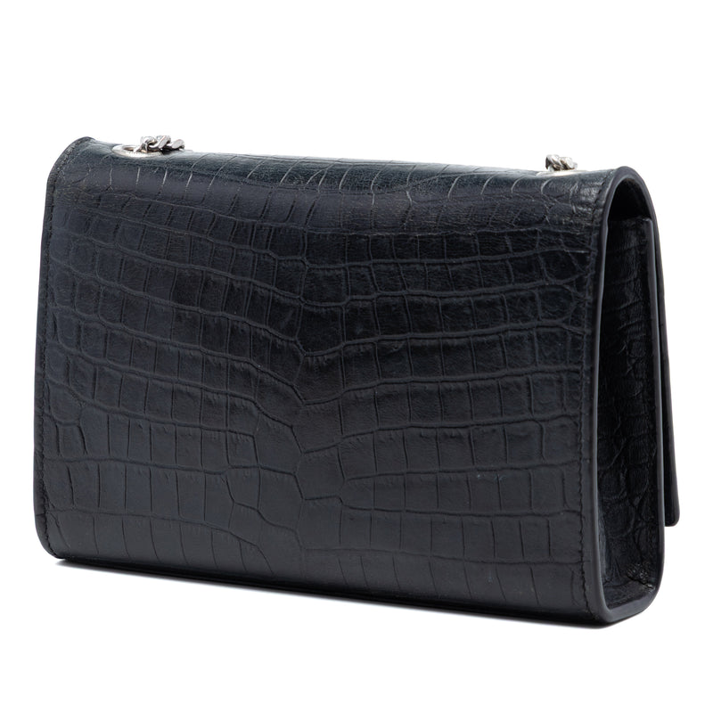 Croc Embossed Leather Monogram Kate Tassel Wallet on Chain - Image 2