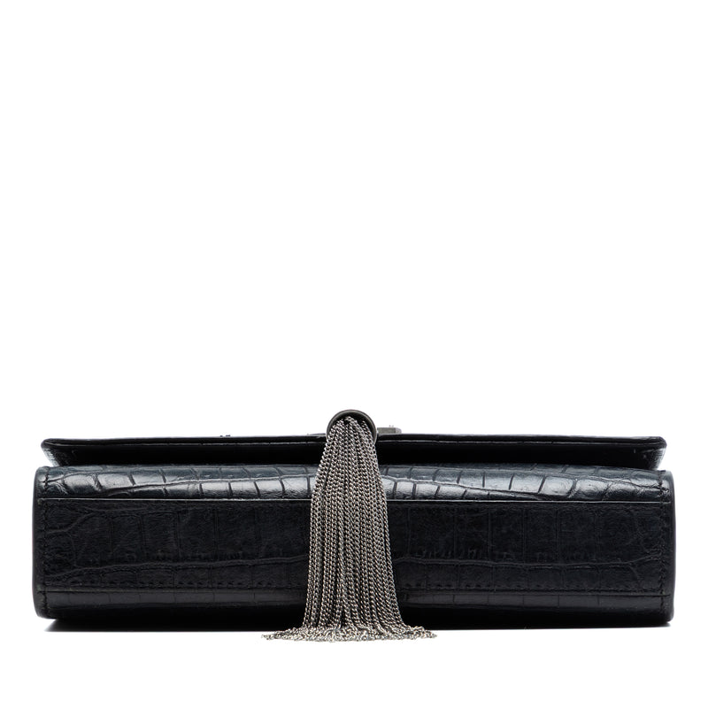 Croc Embossed Leather Monogram Kate Tassel Wallet on Chain - Image 3