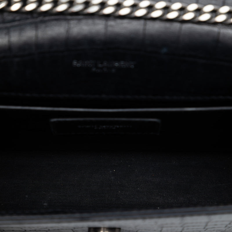 Croc Embossed Leather Monogram Kate Tassel Wallet on Chain - Image 4