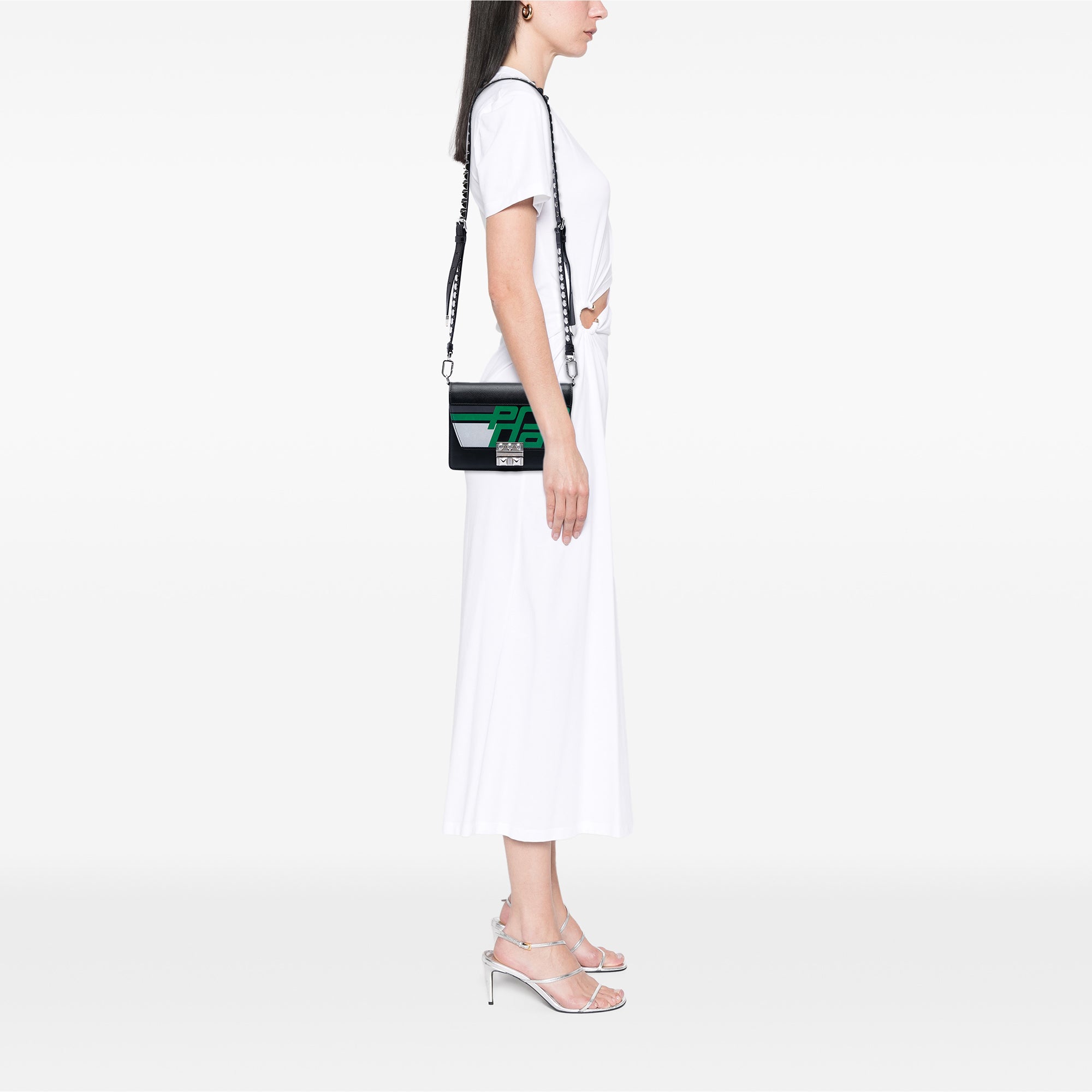 Saffiano Trimmed City Calf Racing Logo Elektra Crossbody - Image 6