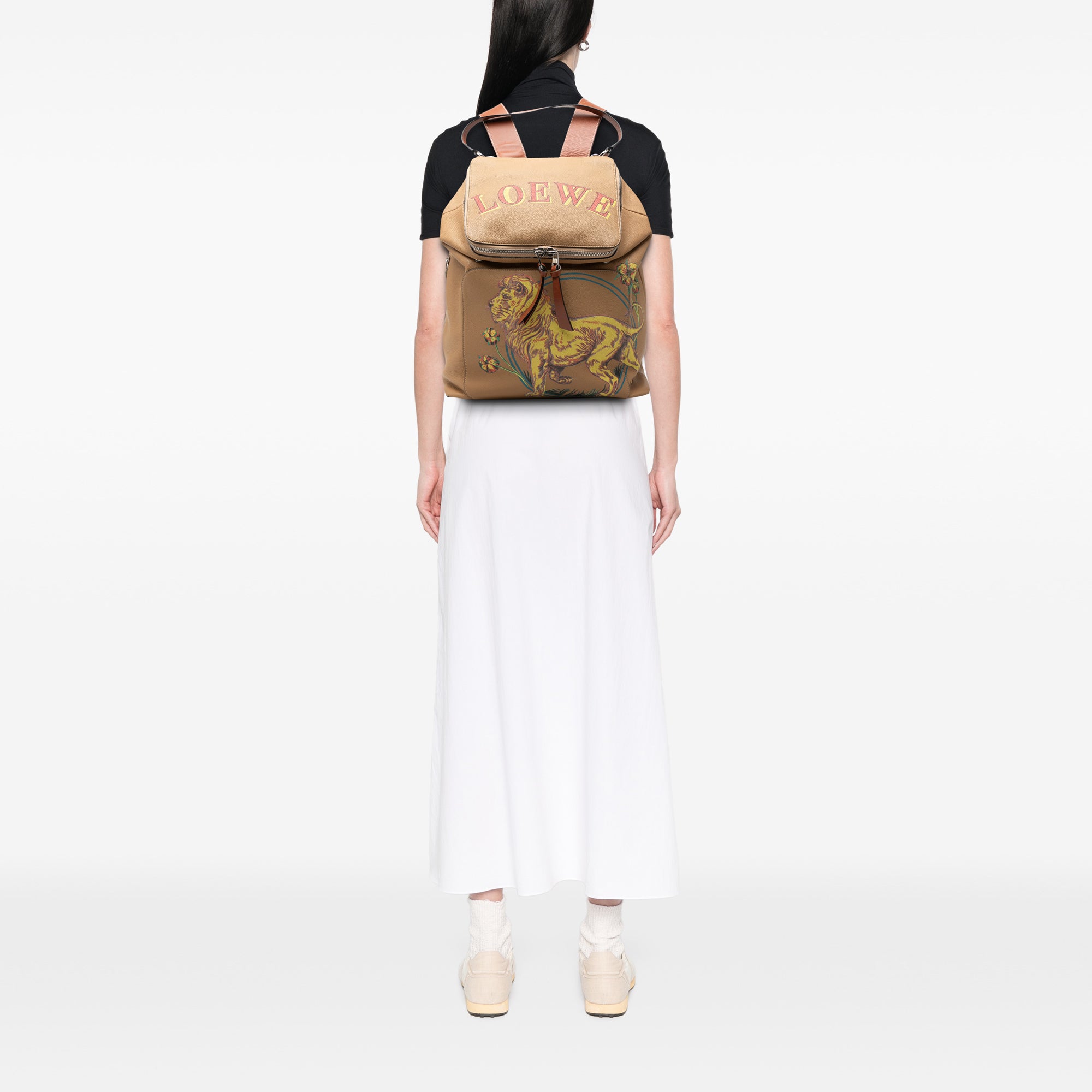 Paulas Ibiza Large Leather Lion and Floral Print Goya Backpack - Image 7