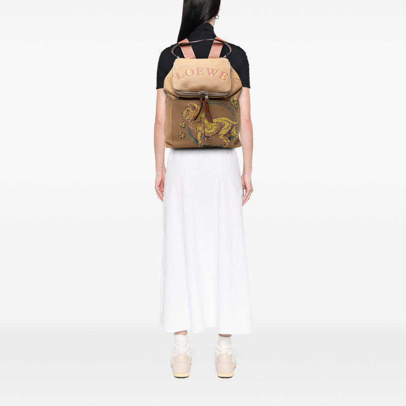 Paulas Ibiza Large Leather Lion and Floral Print Goya Backpack - Image 7