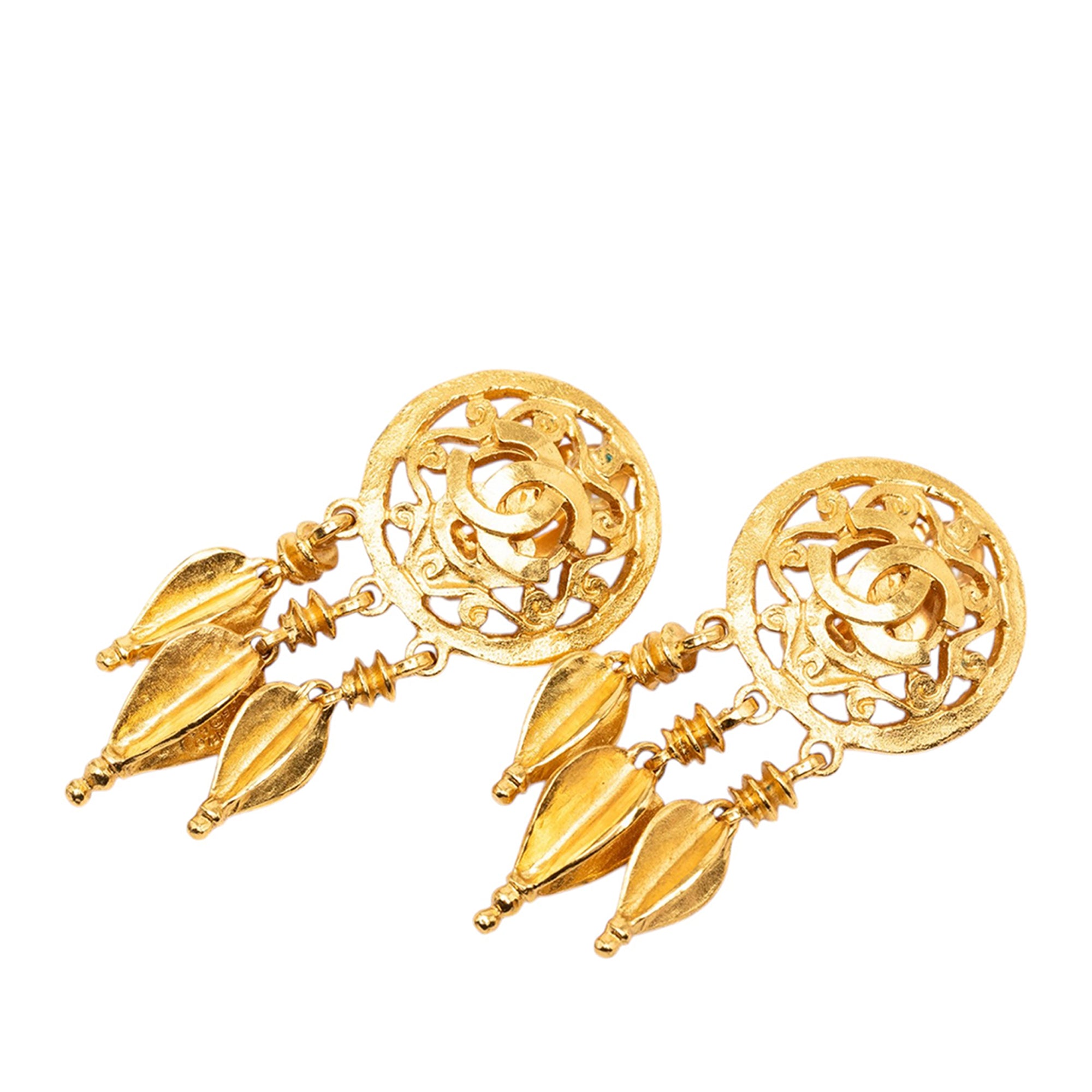 CC Gold Plated Filigree Fringe Drop Clip On Earrings - Image 1